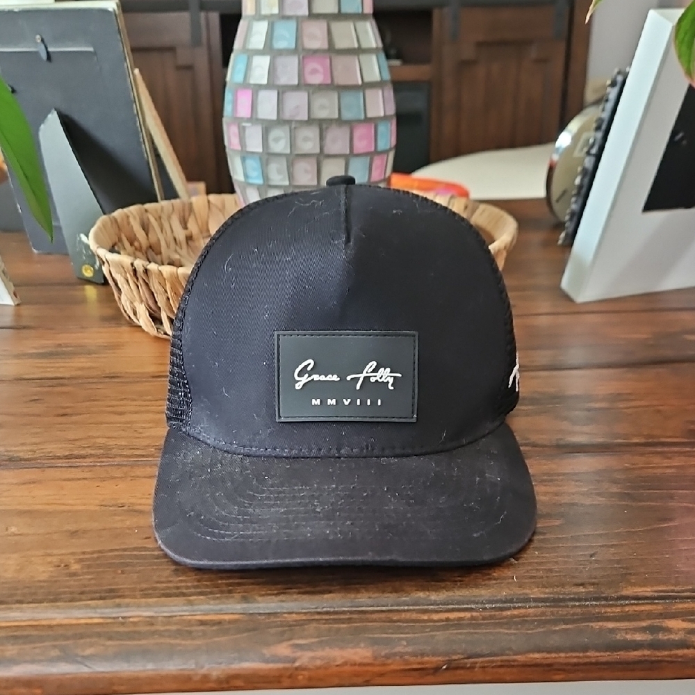 Grace Folly Black Trucker Snapback Cap with Logo Patch